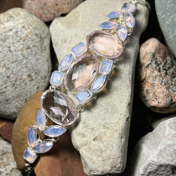 Hand Crafted Jewelry - Pink topaz & chalcedony 7-8” bracelet